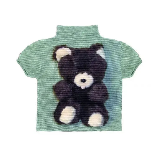 Teddy Digital Print Textured Elastic Top