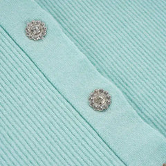 Blue Rhinestone Button Knit Cardigan Top