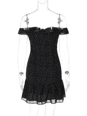 Black Polka Dot Slash Neck Mini Dress