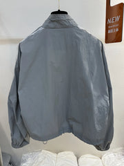 Lace Trim Stand-up Collar Zipper Jacket