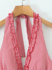 Red Plaid Halter Mini Dress