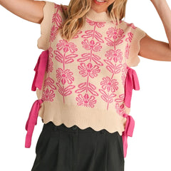 Flower Knitted Tie Up Vest