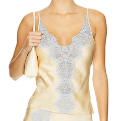 Lace Trim Patchwork Satin Cami Top And Maxi Skirt Set