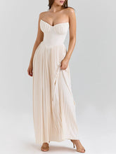 White Strapless Pleated Maxi Dress