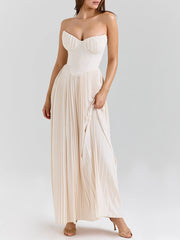 White Strapless Pleated Maxi Dress