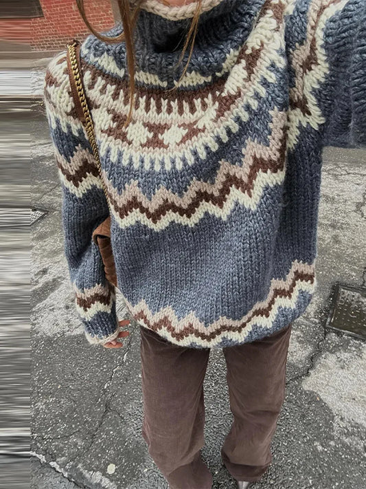 Turtleneck Jacquard Print Sweater