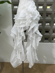 Strapless Diamonds Patchwork Ruffles Long Dress