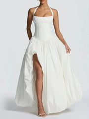 Halter Neck Puff Maxi Dress