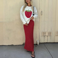 Strawberry Print White Sweater