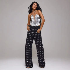 Rivet Decoration Straight High-Waisted Denim Jeans
