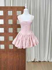 Straps Square Neck Buttons Mini Dress