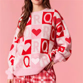 Pink Heart Print Sweater