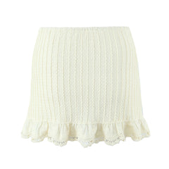 Elastic Waist Wave Rib Lined Knitted Mini Skirt