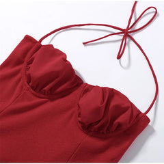 Red Ruffle Hem Cami Peplum Crop Top