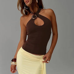 Hollow Out Cross Halter Tank Top