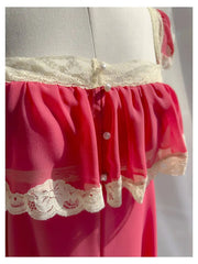 Red Lace Trim Square Neck Ruffle Chiffon Maxi Dress