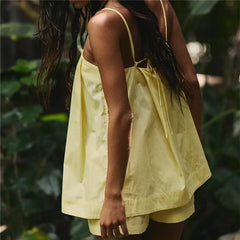 Spaghetti Strap Square Neck Side Button Top And Shorts Set