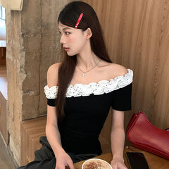 Black Frill Trim Sleeve Top