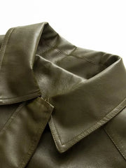 Green Pu Leather Zipper Jacket