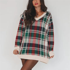 Plaid V Neck Sweater