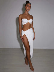 Twisted Tube Top And High Slit Maxi Skirt Set