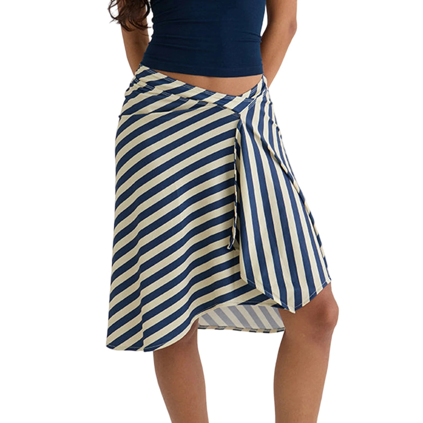 Blue and white striped skirt worn by a person