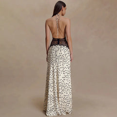 Satin Lace Patchwork V-neck Midi Dress