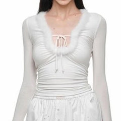 Fur Patchwork Long Sleeve Top