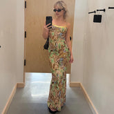 Printed Sequin Trim Open Back Maxi Dress