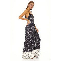 Black Dotted Slit Long Top And Maxi Skirt Set