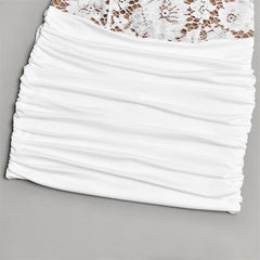 White Strapless Lace Corset Ruched Hem Bodycon Mini Dress