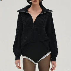 Cable Twist Knit Zipper Sweater