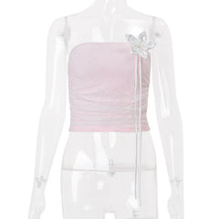 Pink Tube Flower Top And Frill Mini Skirt Set