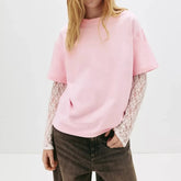 Lace Long Sleeve Round Neck Shirt