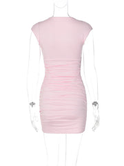 Pink Deep V-Neck Cap Sleeve Bodycon Satin Patchwork Mini Dress