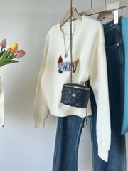 Cartoon Sausage Dog Appliques Knitted Sweater