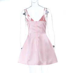 Satin V-neck Strap Mini Dress