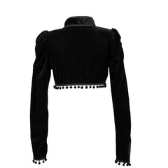 Black Tassel Stand Collar =Medieval Gothic Crop Sleeves Coat