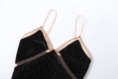 See Through Patchwork Low Neck Sleeveless Mini Dress