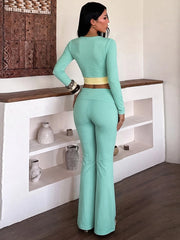 Cami Top With Detachable Sleeve And Flare Yoga Pants 3-Piece Set