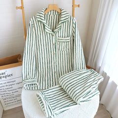 Fuzzy Stripe Button Down Long Sleeve Shirt And Pants Pj Set