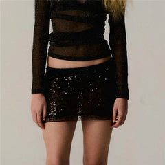Sequin Lace Hem Mini Skirt