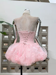 Strapless Flower Lace A-line Mini Dress