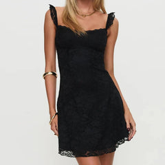Lace Ruffle Strap Mini Dress