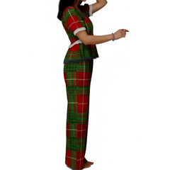 Plaid Short Sleeve Square Neck Top with Elastic Waist Wide Leg Pants Set