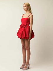 Red 3D flower Ball Gown Hem Mini Dress