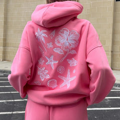 Back Embroidered Flower Printed Hoodie