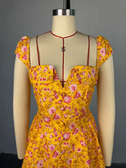 Floral Printed A-Line Low Cut Mini Dress