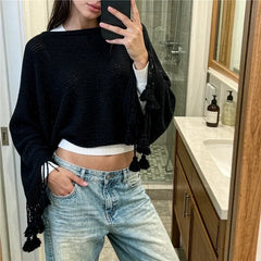 Tassel Knit Poncho Cape