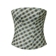 Plaid Solid Strapless Corset Top